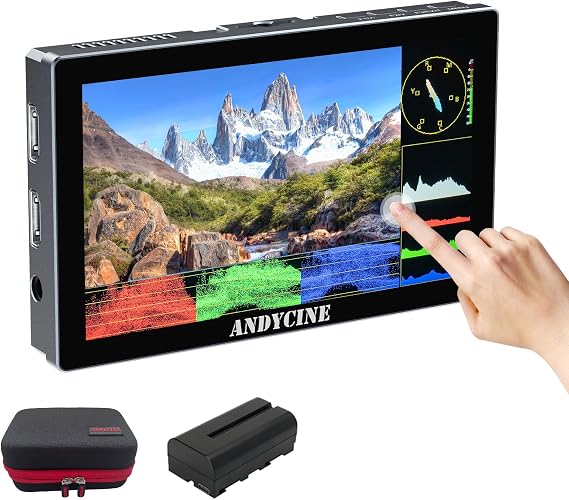 ANDYCINE X5 5.5 4K Touch 1200nits DSLR Camera Monitor with Battery | Durable Aluminum Housing, Professional Video Field Monitor with Battery, Micro HDMI Cables, and Carry Case