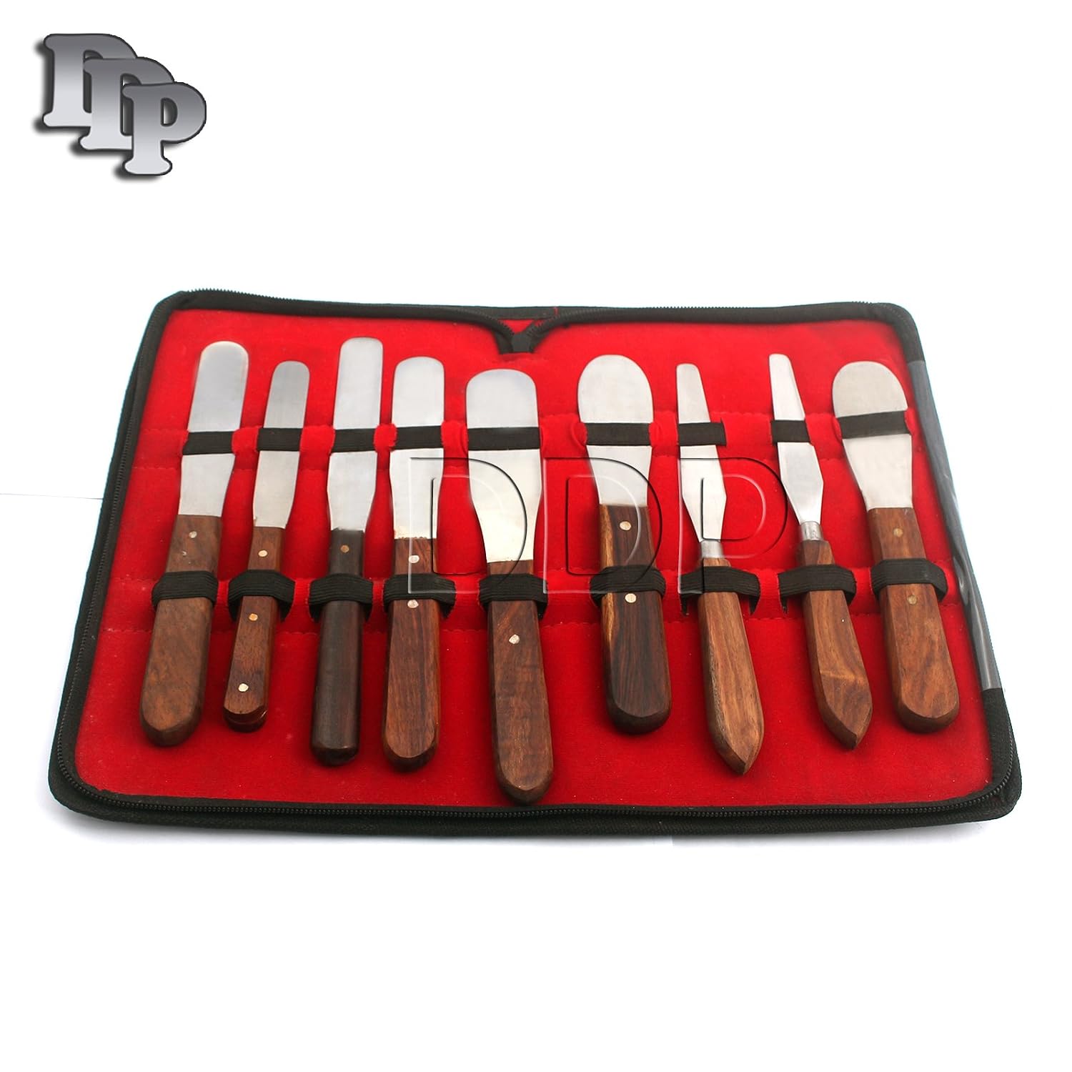 DDP New German Grade Stainless Steel Set of 9 Dental Instruments LAB Spatula LAB Instruments Spatula-Wooden Handle