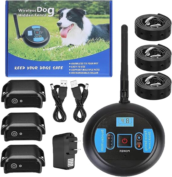 Electric Fence for Dogs - Automatic Trigger Pet Shock Containment System, with Waterproof/Rechargeable Collar, 656Ft Large Signal Range Adjustable, Safe Effective, for All Dogs,for3dogs