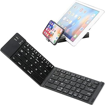 Wireless Bluetooth Keyboard Compatible with LG Optimus Pad Built-in Phone Holder/Stand-Ultra Slim Folding Rechargeable Full Size Keyboard!
