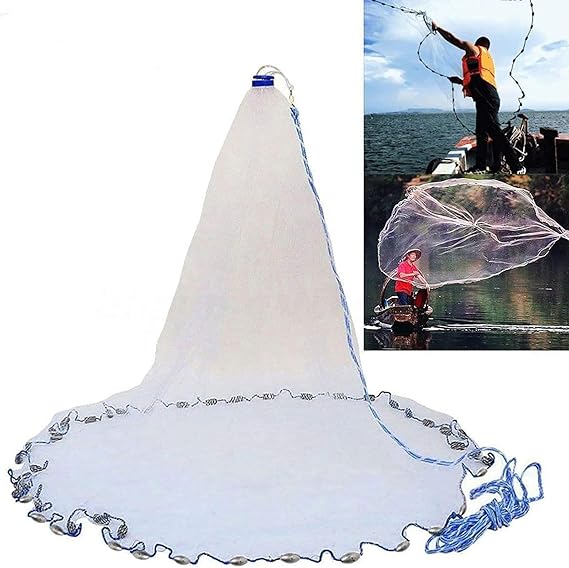 Yeahmart American Saltwater Fishing Cast Net for Bait Trap 3-10ft Radius | Fish Casting Nets with Heavy Duty Real Zinc Sinker Weights, 3/8inch Mesh Size for Freshwater and Saltwater Bait Fish