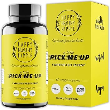 Happy Healthy Hippie Caffeine Free Energy Pills - Rhodiola Rosea, Bacopa + Dandelion Root - Energy + Mental Clarity + Motivation + Mood Support - 7 Herb Adaptogen Herb Complex - Vegan, Non-GMO, 60 Ct