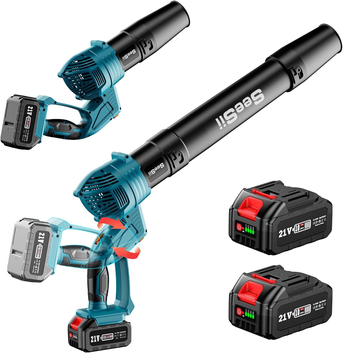 SEESII Leaf Blower Cordless with 24.0Ah Batteries and Charger, 5 Speed Mode Electric Rotatable Outdoor Blower for Lawn Care and Leaves Cleaning, Powerful and Lightweight for Yard, Patio,Garden,Grass