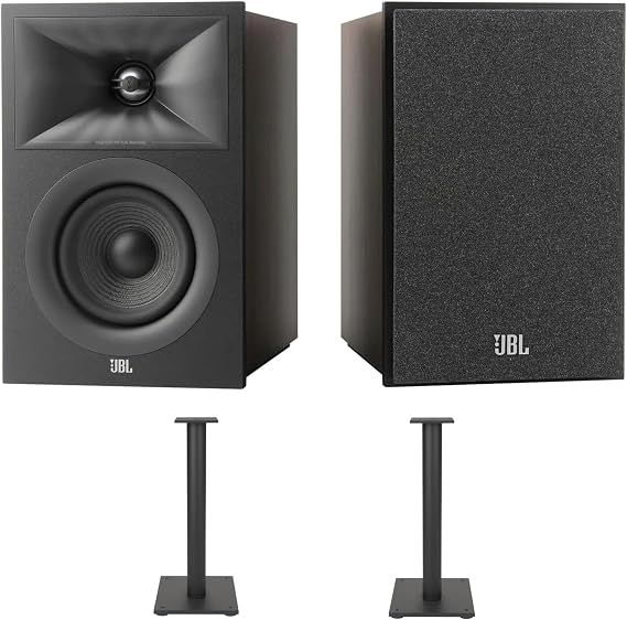 JBL STAGE-240B-BLK 2-Way 4.5" Bookshelf Loudspeakers with Stage-FS-BLK Floorstands (2025)
