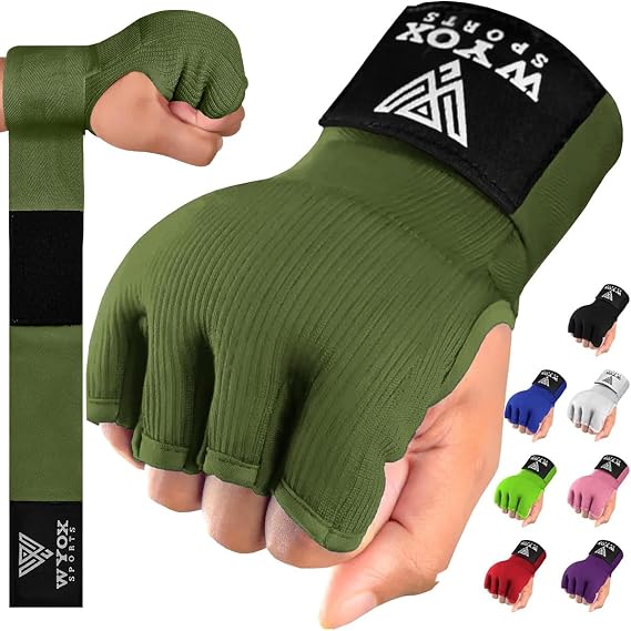 WYOX Gel Boxing Hand Wraps Inner Gloves for Men & Women 80cm/31inch Quick Wrist Strap, Padded Knuckle Support, Fingerless MMA Muay Thai Kickboxing Wraps for Training, Punching & Martial Arts