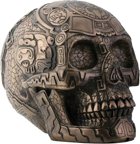 SUMMIT COLLECTION Bronze Aztec Skull with Engraving Collectible Statue
