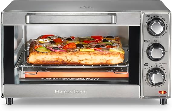 Hamilton Beach Countertop Toaster Oven & Pizza Maker Large 4-Slice Capacity, Stainless Steel (31401) | Bake, Broil, Toast | 30 Minute Timer | Automatic Shut Off | 150 to 450oF Adjustable Temp | Stainless Steel | 31401J
