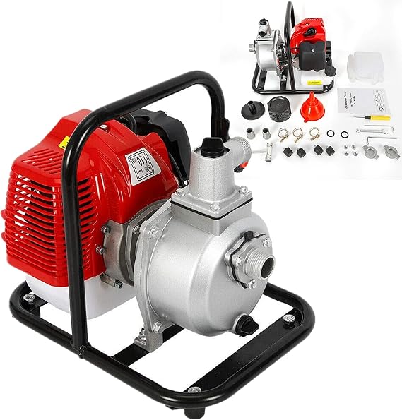 Gasoline Water Transfer Pump 43CC 2 Stroke Engine Gas Powered Petrol High Flow Water Transfer Pump 6500RPM 35 GPM Garden Farm Irrigation Pump 1.7HP