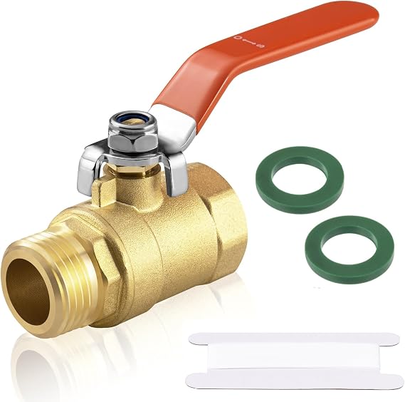 Garden Hose Shut Off Valve Brass Shut Off Valve Ball Valve 3/4" GHT Female to Male Garden Hose Full Flow Water Hose Connector with Long Handle 1/4-Turn Valve