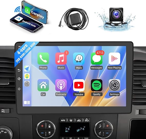Leadfan Car Radio for Chevy Silverado 2007-2013 GMC Sierra Yukon Buick Enclave with Wireless Carplay & Android Auto, 10.1'' Head Unit Bluetooth Backup Camera GPS WiFi Mirrorlink FM SWC Split Screen