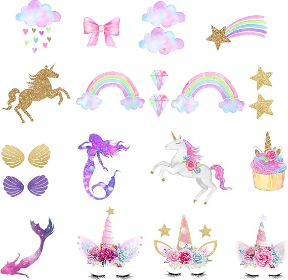 Unicorn Iron-On Transfer Iron Patches Rainbow Iron On Patches Mermaid Patches Eco-Friendly Material Set of 21 for DIY Decorative