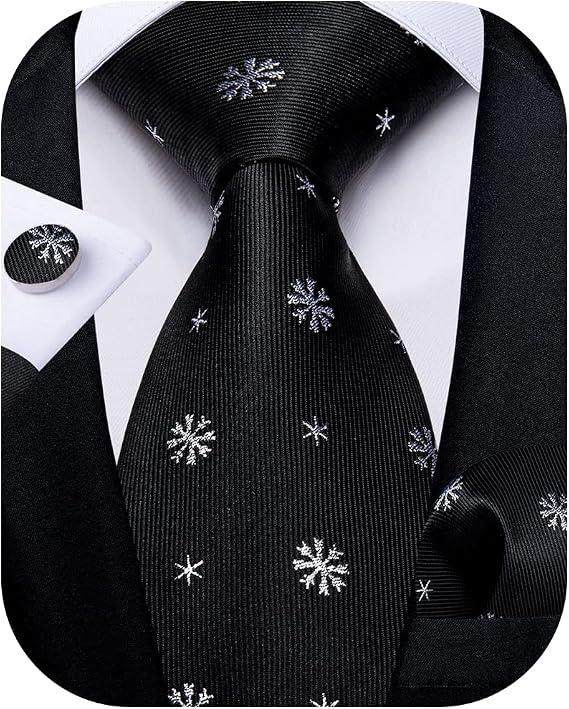 DiBanGu Mens Christmas Tie Set Silk Novelty Necktie Set | Woven Tie,Pocket Square,Cufflinks,Soft and Thick,Classic Xmas Themes,for Feative & Holiday Party,Ideal Gift for Men
