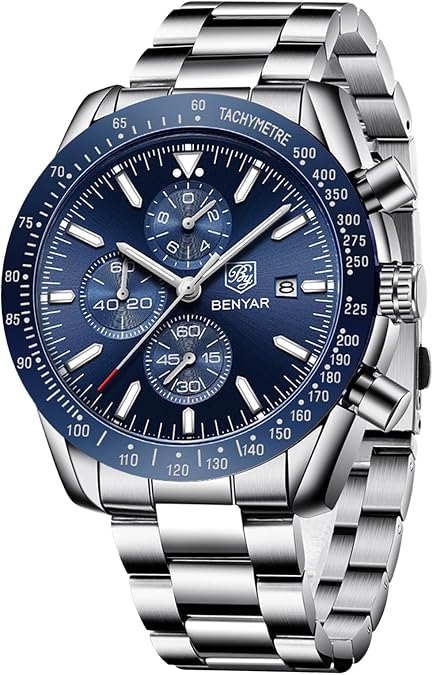 BENYAR Mens Watches Quartz Analog Chronograph Waterproof Wrist Watches for Men Fashion Business Work Casual Sport Dress Watch with Calendar