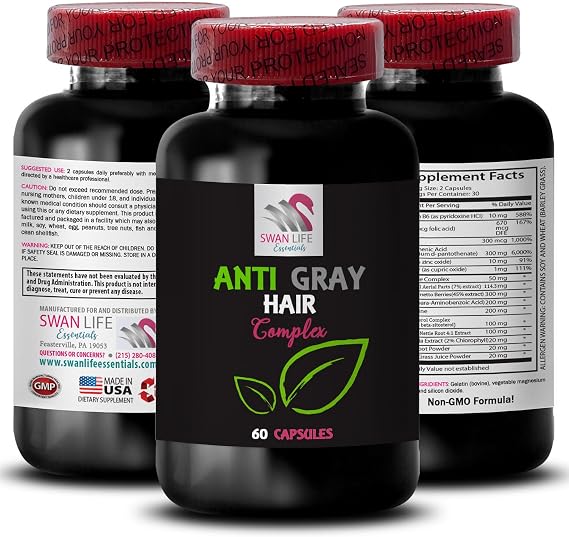 Anti Gray Hair Pills - Anti Gray Hair Complex - Hair Color Care, Vibrant Color, Natural Tone, Color Rejuvenation, Youthful Glow, Anti Gray Hair Supplement, Hair Shade Control 1 Bottle 60 Capsules
