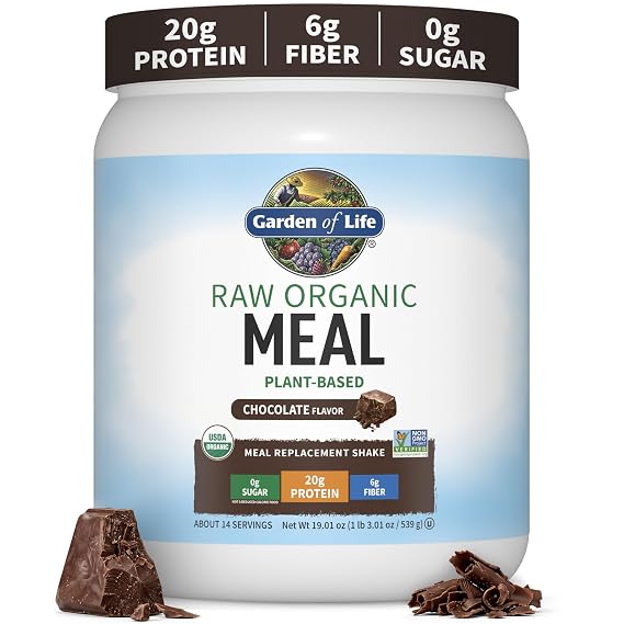 Garden of Life Meal Replacement Shakes, Raw Organic, Chocolate Protein Powder with Plant Based Pea Protein, Sprouts, Greens, Probiotics, Dairy Free 14 Servings