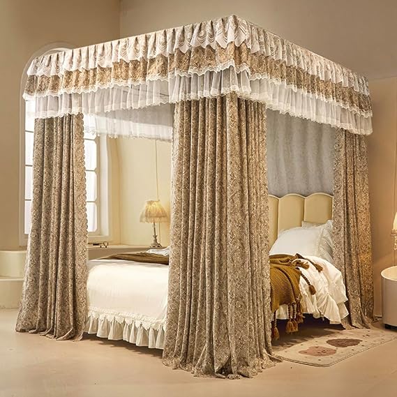 Canopy Bed Curtains - 4 Corner Post Bed Curtains Twin/Full/Queen/King Bed Drapes Bed Canopy for Adults & Girls Bed Bedroom Decoration (Brown, 78" W x 86" L (Pack of 1))