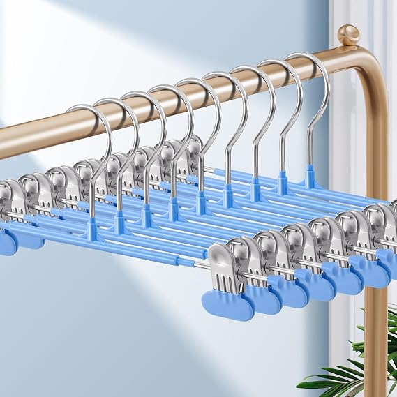 HUADYMEET 14 Inch Heavy Duty Pants Skirt Hangers with Clips,Blue,20 Pack