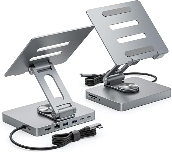 iPad Pro USB C Hub Stand,10 in 1 Rotatable Multiport Adapter for iPad M4 M3 M2 Inch Docking Station 4K 60Hz HDMI, PD, SD/TF Card Reader, USB 3.0, 3.5mm Audio, iPad Accessories for Home Office