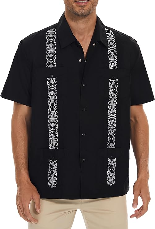 Men's Guayabera Shirts Short Sleeve Casual Snap Shirts