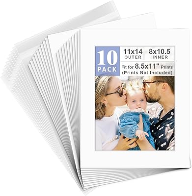 Golden State Art, Pack of 10, 11x14 White Picture Mat Full Set - Fit 8.5x11 PhotoCertificate - High Premier Acid Free Bevel Pre-Cut White Core Mattes - Includes 10 Backing Backer Board & Clear Bags
