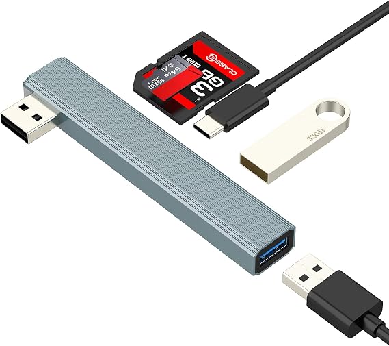 USB Hub SD Card Reader Splitter (5in1)Micro SD TF OTG 3.0 Charger Extender Docking Station Multiport Laptop PC Computer Adapter Multiple Converter Power Data Charging Sync Female Plug Extension Dongle