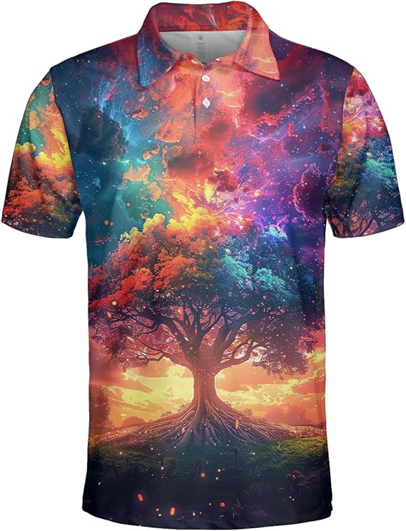 Galaxy Polo Shirts for Men - Big Tree Short Sleeve Regular Fit Golf Shirts for Men Series 15 Size 2XL