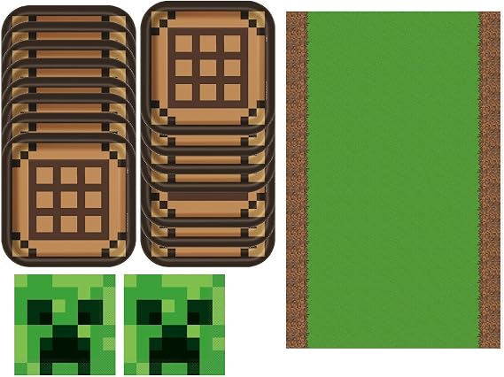Minecraft Party Birthday Plates Napkins Tablecloth | Minecraft Party Theme Birthday Tableware Party Supplies Pack | Serve 16...