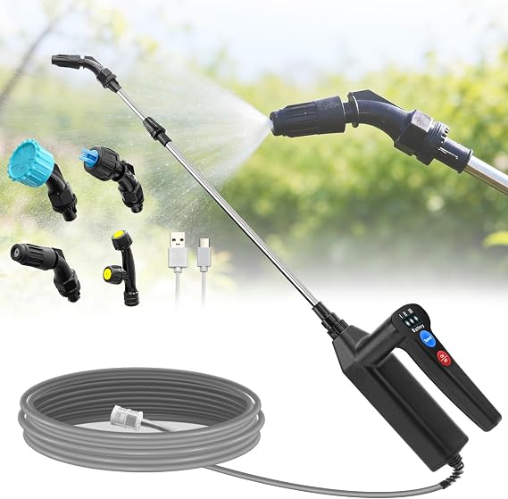SideKing Electric Sprayer Wand, 3 Adjustable Pressures Battery Powered Garden Sprayer Wand with 31" Telescopic Wand, 16.4FT Hose, 4 Nozzles, Portable Water Sprayer for Lawn, Weed, Yard Care