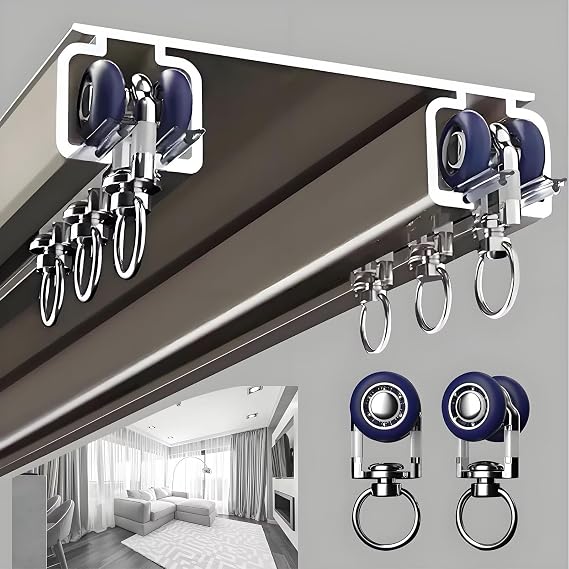 Silent Double Curtain Track Ceiling Mounted Aluminum Room Divider Rails Slider Track System for Hospital Bedroom Kitchen Champagne 1.5m(4.9ft)