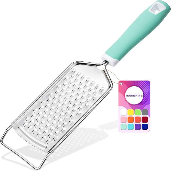 Rainspire Professional Cheese Graters for Kitchen Stainless Steel Handheld, Metal Lemon Zester Grater With Handle For Cheese, Chocolate, Spices, Kitchen Gadgets And Tools, Soft Grip Handle, Mint Green