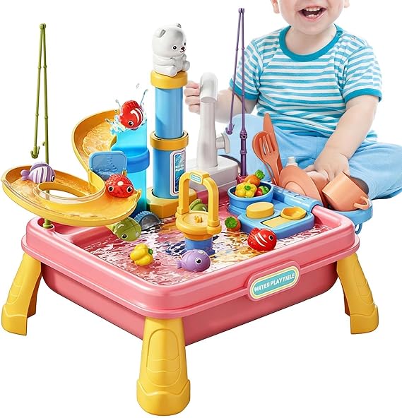 Water Play Table Sand And Water Table Waters Tables Sensory Activity Playset With Fishing Toys Kids Outdoor Garden Toys For Kids Girls Ages 3-12 Summer Backyard Poolside Indoor Toy