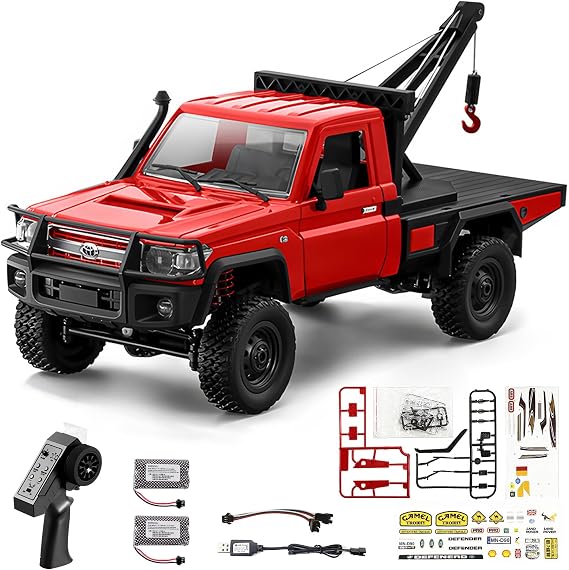 MN82T 1/12 4WD RC Tow Pickup Truck with 2 Batteries | 2.4G RTR off-road crawler with crane hook, two upgraded 1500mAh batteries included