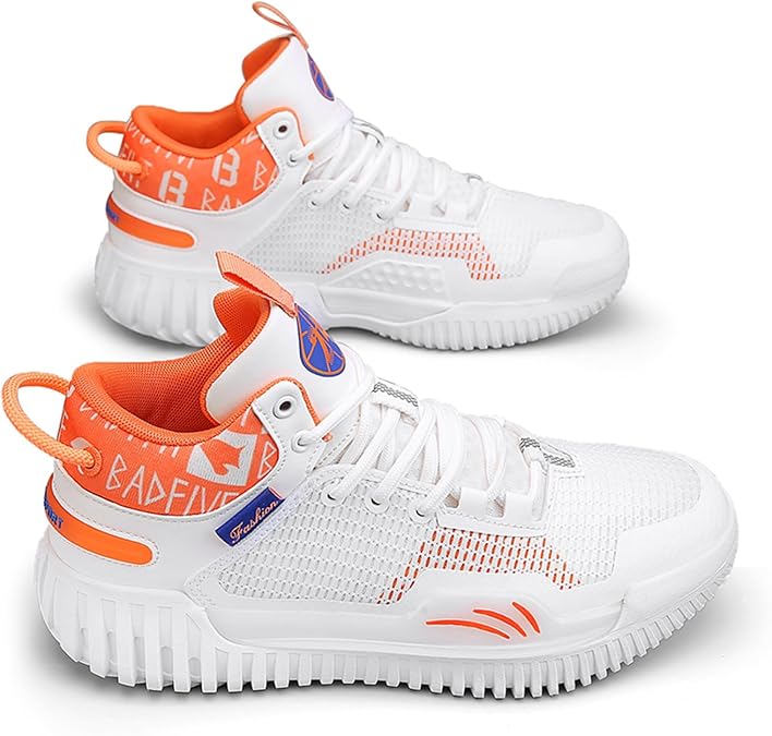 Men's High-Top Mesh Lace-Up Soft-Soled Lightweight Basketball Shoes for Autumn and Winter, Non-Slip and Shock-Absorbing Fashionable Sports Shoes Suitable for Running and Badminton
