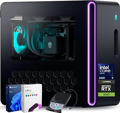 Alienware Aurora Gaming Desktop PC - Intel 24-Core Ultra 9 285KBeat i9-14900HX, GeForce RTX 5080, 32GB DDR5, 2TB SSD  2TB HDD, Wi-Fi 7, Windows 11 Pro, MS Office Lifetime, WExternal DVD Drive