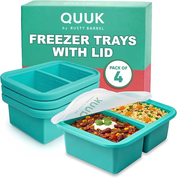 QUUK Silicone Freezer Tray Moulds with Lid – 250ml (1 Cup) Portions – Stackable Food Storage Containers for Meal Prep, Soup, Sauce &amp; Batch Cooking – BPA Free, Easy Release - Souper Cubes