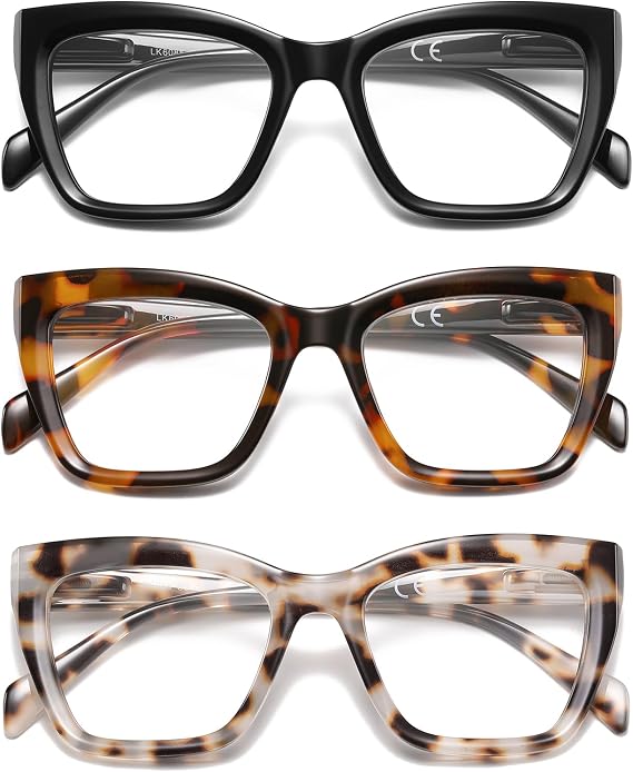 LKEYE Oversized Reading Glasses Women Men Style Blue Light Blocking Computer Square Reader Spring Hinge Eyewear LK6085