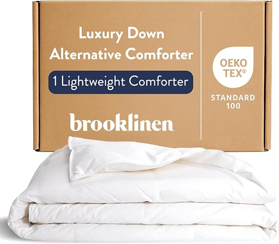 Brooklinen Lightweight Down Alternative Comforter - Full/Queen - Cooling Summer Duvet Insert for Hot Sleepers - 100% Cotton Sateen, Breathable Recycled Fill, Baffle Box - Soft & Airy Bedding