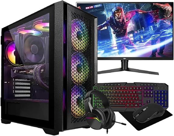 Gaming PC Desktop Computer Bundle, i7-3770 3.90GHz, 16GB RAM, GT 730 2GB, 256GB SSD + 1TB HDD, 500W 80+ PSU, Black 6 Fan RGB Case, WiFi, Windows 11, 22" Monitor
