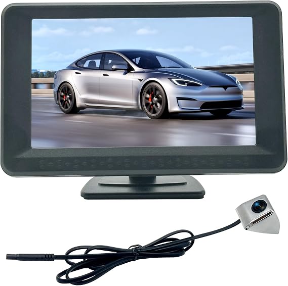 Blind Spot Camera with 5 BSD Monitor Kit, Silver | HD 1080P Monitor Side View Camera Kit, Door Tape Mounted Blind Spot Cam