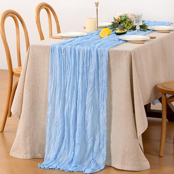 MLMW Light Blue Summer Table Runner Baby Brial Blue Cheesecloth Table Runner 4pcs Boho Gauze Table Runners 22120 inch 10FT for Dinner Wedding Baby Brial Boy Shower Birthday Party Home Decor