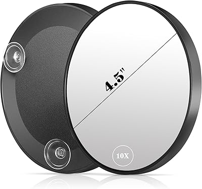 10X Magnifying Mirror, 4.5inch Makeup Magnifier Wall Mounted 10X Magnification with 3 Suction Cups, Round 10X Travel Magnifying Mirror - Perfect for Detailed MakeupShaving, Black, 1PCS