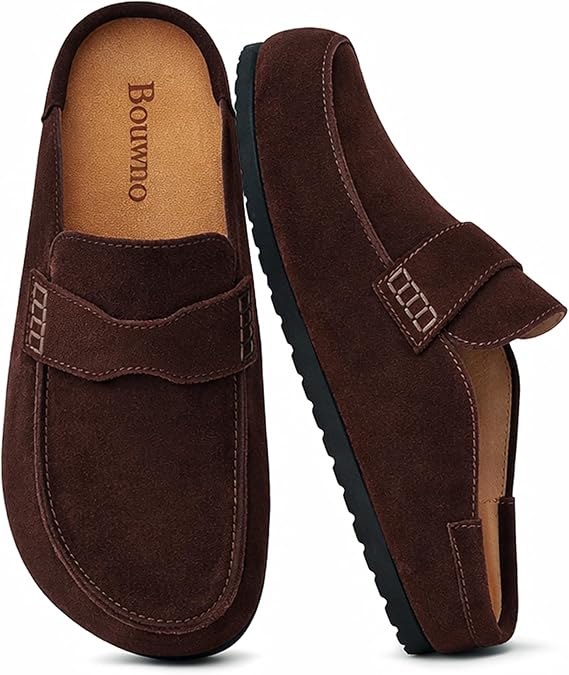 Suede Clogs for Women Genuine Suede Mules Comfort Cork Footbed Women's Slip On Mules Closed Round Toe Shoes with Arch Support