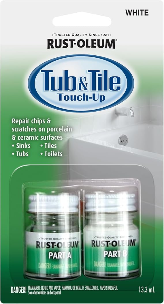 Tub & Tile 2-Step Touch Up White Paint | Bathroom Surface Refresh, Ceramic, Porcelain, Fiberglass, Durable Moisture Resistant Finish, 0.54 Fl Oz