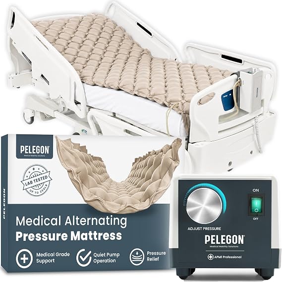 Pelegon Alternating Air Pressure Mattress Pad Hospital Bed Mattress Topper for Bedridden Patients, Pressure Relief Mattress Topper to Reduce Bed Sores, Whisper-Quiet Pump, Medical-Grade - Beige