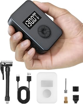 Mini Bike Pump, 130PSI Bike Pump With Gauge Includes Overheat Protection, Electric Bike Air Pump with Presta and Schrader Valve for All Types of Bicycle, Electric Bike Tires and sports balls