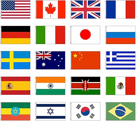 AES International 3x5 Flag Set of 20 Country Countries Polyester Flags Grommets Banner Brass Grommets House Banner Brass Grommets Fade Resistant Double Stitched Premium Quality