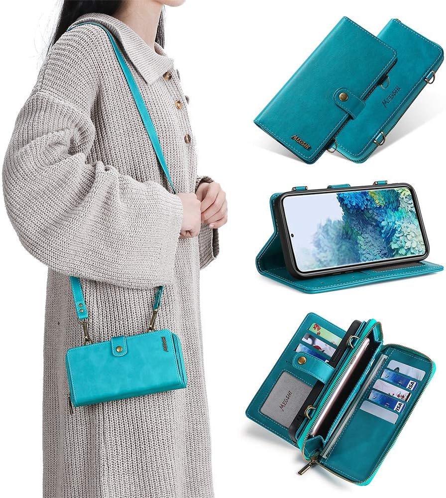 Smartphone Case Compatible iPhone 14Pro Case Shoulder Multi-functional Separation Type with Shoulder Strap 3 in 1 Notebook Type Case iPhone 14Pro Wallet Included Card Coin Pouch Storage Case For iP14Pro, Green