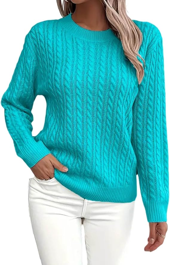Womens Cable Knitted Sweaters Fall Winter 2025 Oversized Trendy Sweater Cozy Long Sleeve Crewneck Soft Pullovers