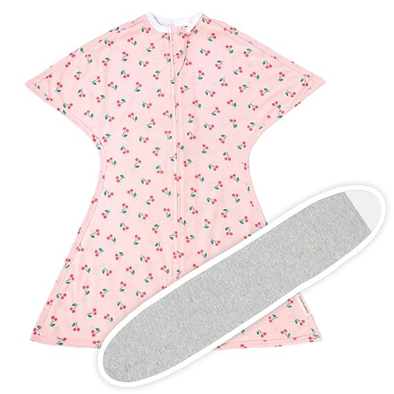 SleepingBaby Zipadee-Zip Transition Swaddle (Cherries, Large for 12-24 Months) and Snuggle Strap (Grey, One Size) - Wearable Baby Blanket and Accessory for Easy Diaper Changes - Polyester, Spandex
