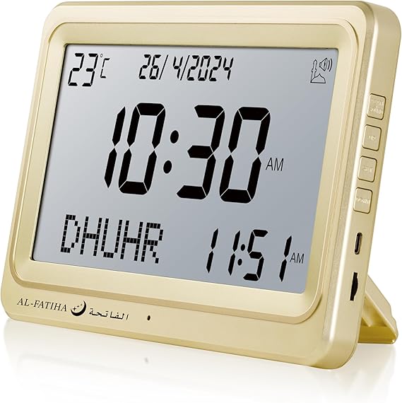 Azan Watch, Automatic Worldwide Digital 8 Azan Prayer Sounds Muslim Prayer Clock for Home Decor (Gold)